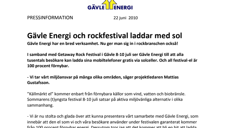 Gävle Energi och rockfestival laddar med sol