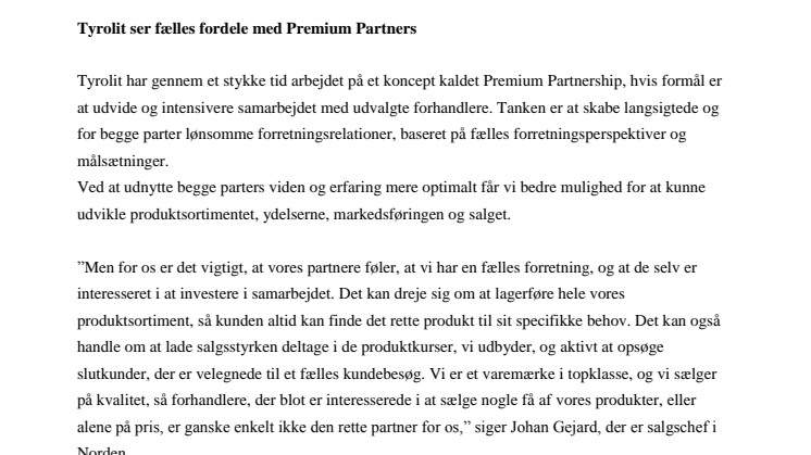 Tyrolit ser fælles fordele med Premium Partners