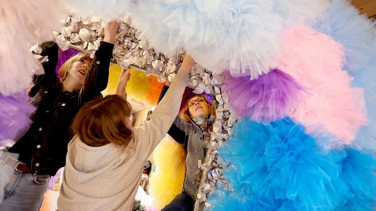 Volunteers creating decoration for Eurovision 2024 in Malmö
