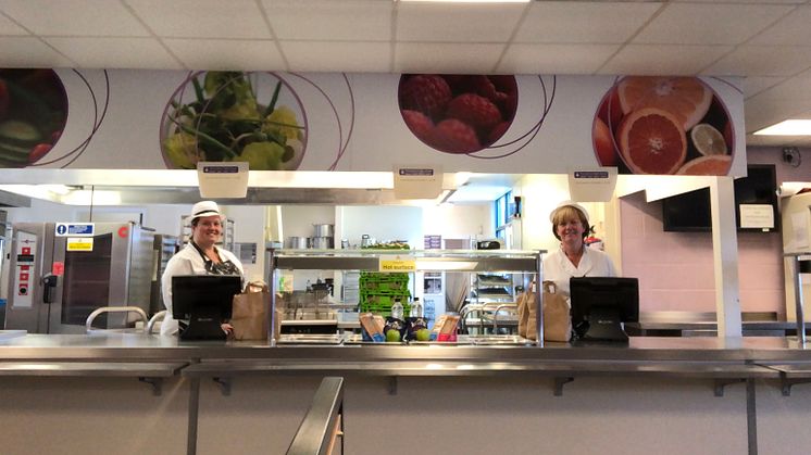 Catering staff Jenni Sullivan and Jackie Yates at Parrenthorn who have been running packed lunch boxes for most of the south of the borough.