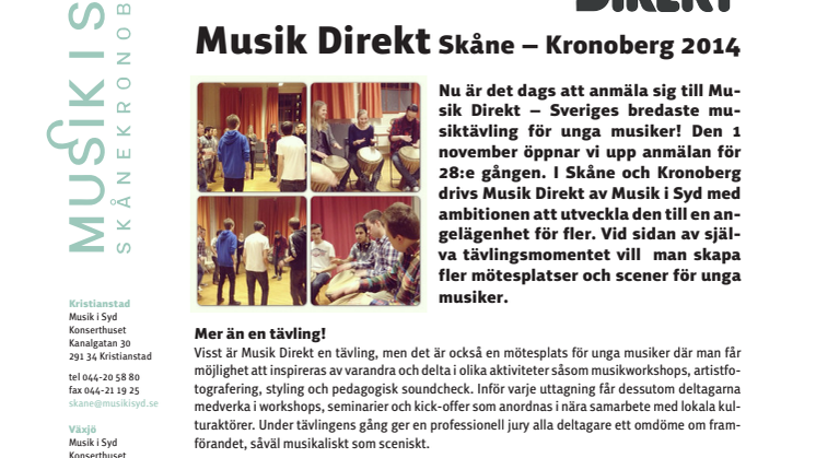 Musik Direkt Skåne – Kronoberg 2014 • Dags att anmäla sig!