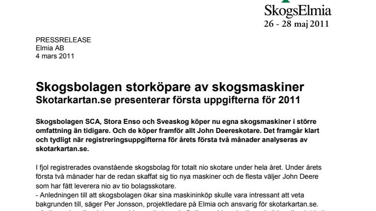 Skogsbolagen storköpare av skogsmaskiner - Skotarkartan.se presenterar första uppgifterna för 2011