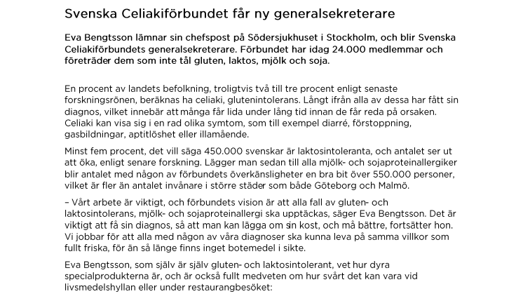 Svenska Celiakiförbundet får ny generalsekreterare