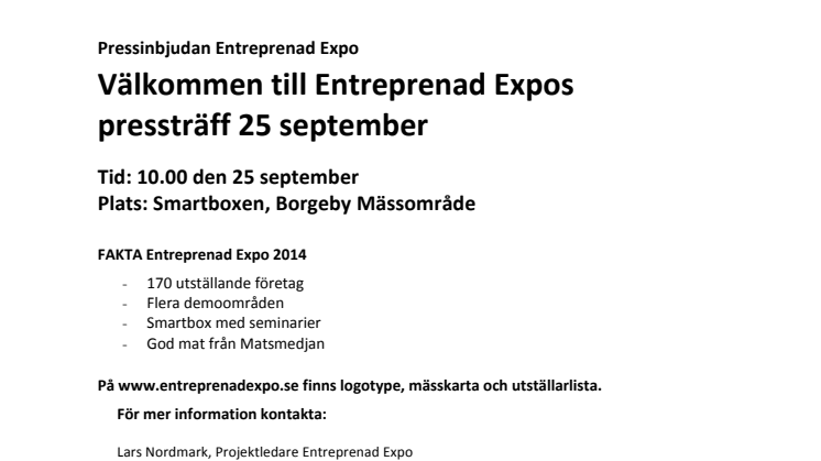 Pressinbjudan Entreprenad Expo
