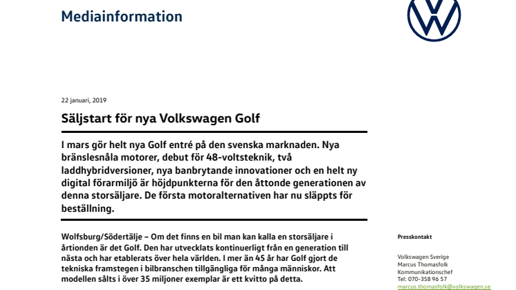 Säljstart för nya Volkswagen Golf