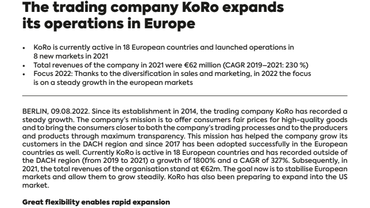 The trading company KoRo expands its operations in Europe