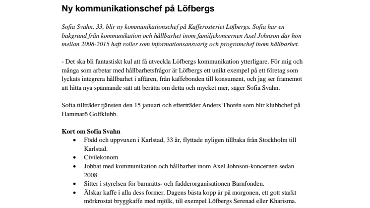 Ny kommunikationschef på Löfbergs