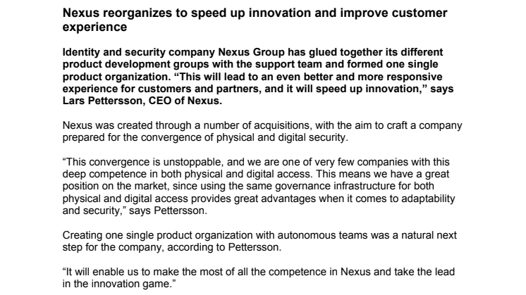 Nexus reorganizes to speed up innovation and improve customer experience