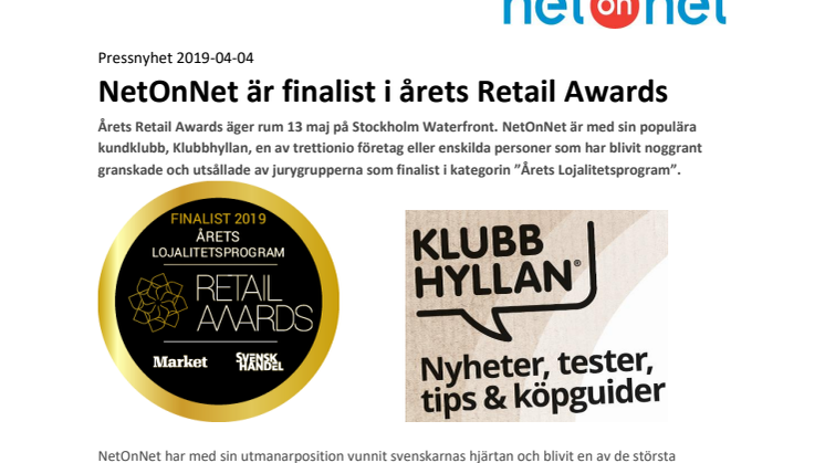 NetOnNet är finalist i årets Retail Awards