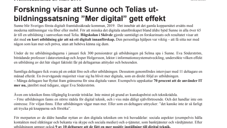 Forskning visar att Sunne och Telias utbildningssatsning ”Mer digital” gett effekt