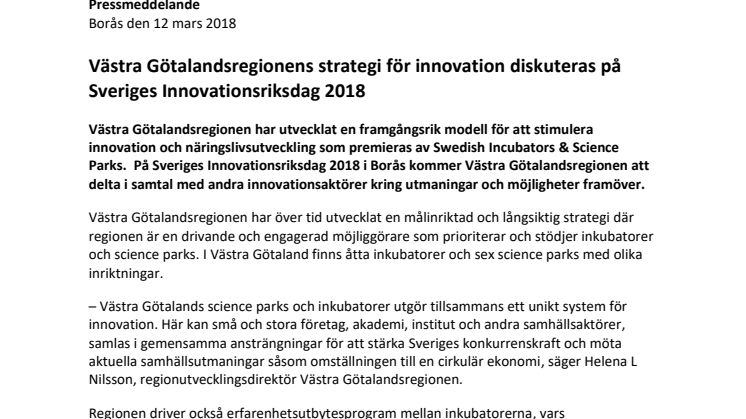 Västra Götalandsregionens strategi för innovation diskuteras på Sveriges Innovationsriksdag 2018 
