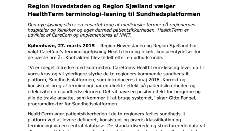 Region Hovedstaden og Region Sjælland vælger HealthTerm terminologi-løsning til Sundhedsplatformen