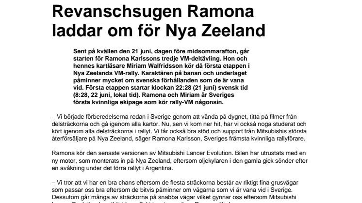 Revanschsugen Ramona laddar om för Nya Zeeland