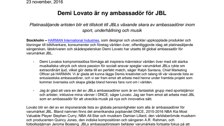 Demi Lovato är ny ambassadör för JBL