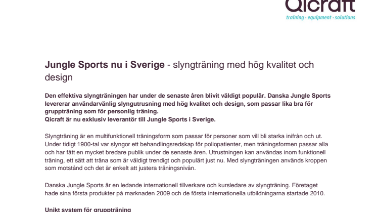 Jungle Sports nu i Sverige - slyngträning med hög kvalitet och design