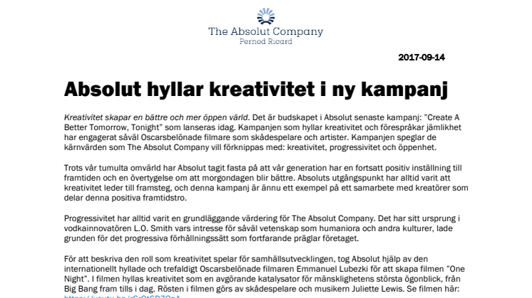 Absolut hyllar kreativitet i ny kampanj