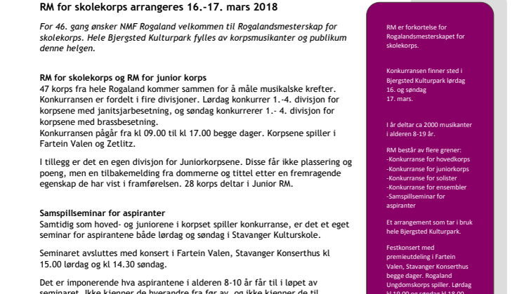 Rogalandsmesterskapet for skolekorps - RM 2019