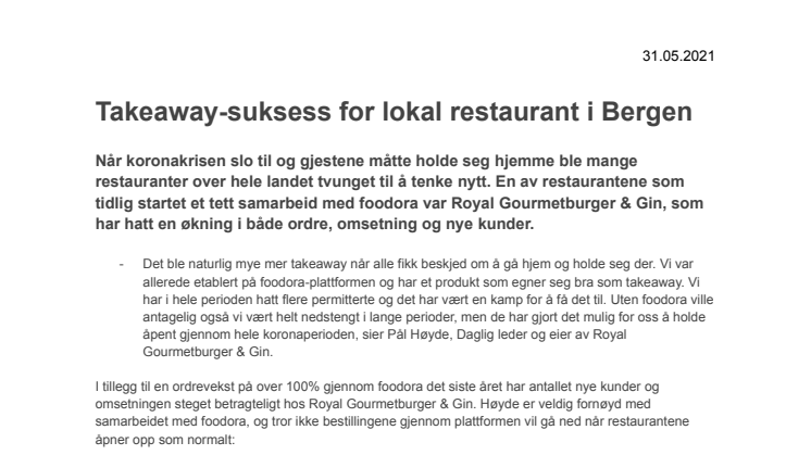 Takeaway-suksess for lokal restaurant i Bergen