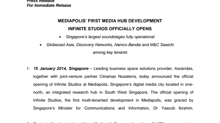 Mediapolis’ First Media Hub Development Infinite Studios Officially Opens