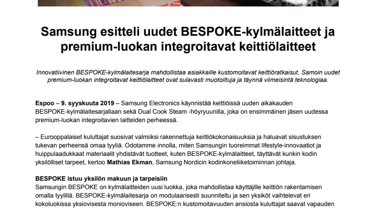 Samsung esitteli uudet BESPOKE-kylmälaitteet ja premium-luokan integroitavat keittiölaitteet