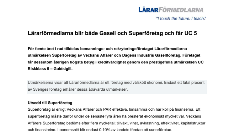 Lärarförmedlarna blir både Gasell och Superföretag och får UC 5