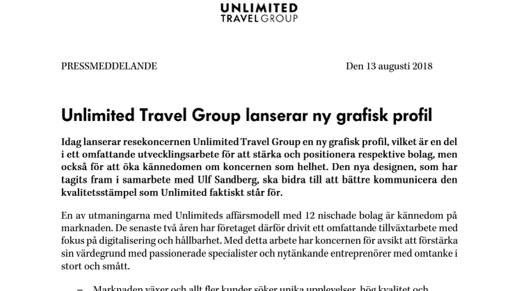 Unlimited Travel Group lanserar ny grafisk profil