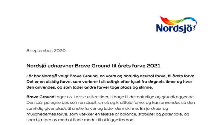 Nordsjö udnævner Brave Ground til årets farve 2021