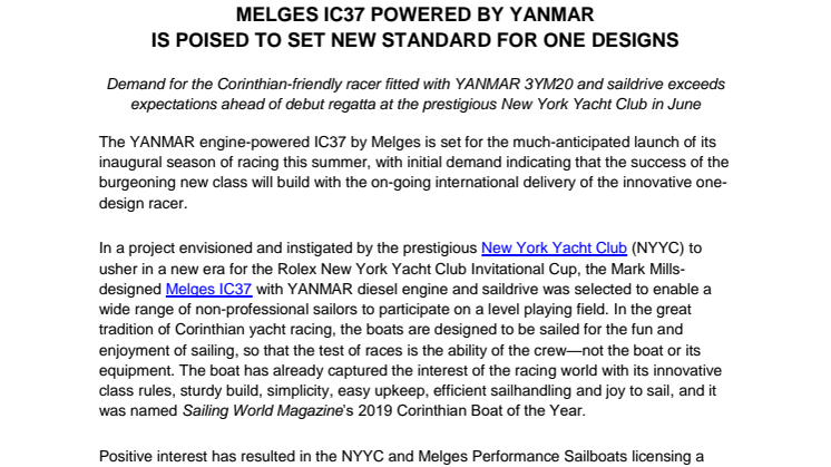 Melges IC37 Powered by Yanmar is Poised to Set New Standard for One Designs
