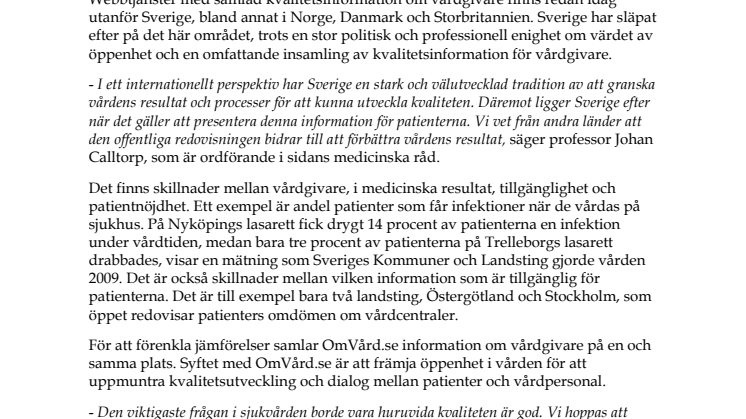 Ny webbtjänst: OmVård.se jämför svensk vård