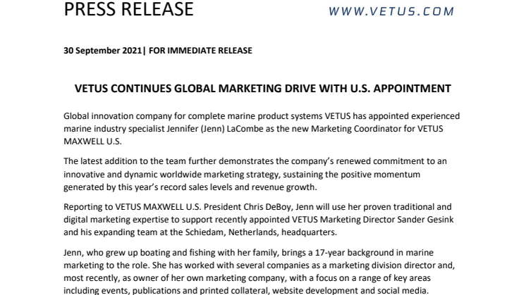 30 Sept 2021 - VETUS Continues Global Marketing Drive with U.S. Appointment.pdf