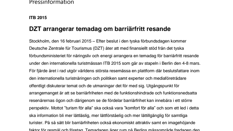 DZT arrangerar temadag om barriärfritt resande