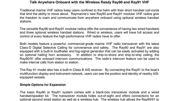 Raymarine: Talk Anywhere Onboard with the Wireless Ready Ray90 and Ray91 VHF