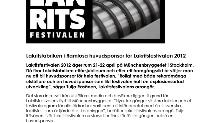 Lakritsfabriken i Ramlösa huvudsponsor för Lakritsfestivalen 2012