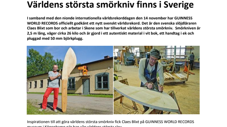 Nytt svenskt världsrekord - Världens största smörkniv finns i Sverige