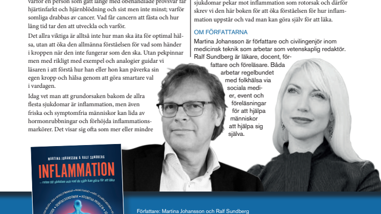 Nu släpps boken Inflammation – roten till sjukdom och vad du själv kan göra för att läka av Martina Johansson och Ralf Sundberg