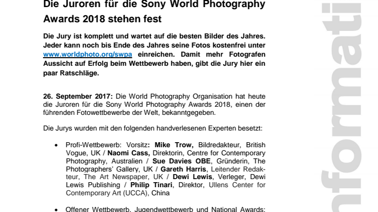 Die Juroren für die Sony World Photography Awards 2018 stehen fest