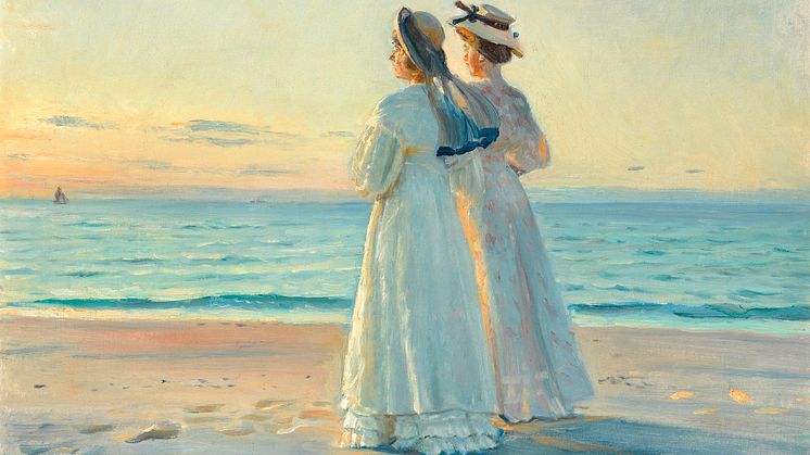 Michael Ancher- To kvinder i solnedgangen på Skagen Strand, 1908. Signeret. Olie på lærred. 55 × 65 cm. Hammerslag- 4.800.000 DKK
