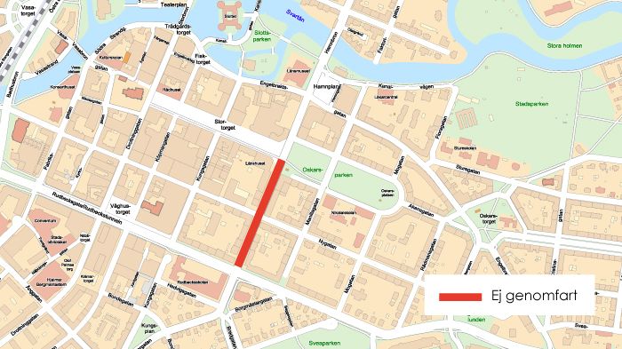 Arbetet på Trädgårdsgatan flyttar till Stortorget-Rudbecksgatan, sträckan avstängd från 7 juni 