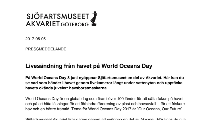 Livesändning från havet på World Oceans Day