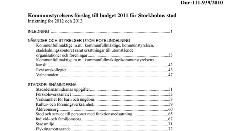 Kommunstyrelsens förslag till budget 2011