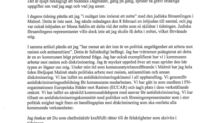 Öppet brev till Jan A. Johansson, chefredaktör för Skånska Dagbladet
