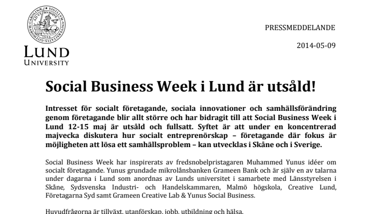 Social Business Week i Lund är utsåld!