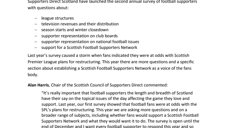 Supporters Direct Scotland Survey 2011 Kicks Off