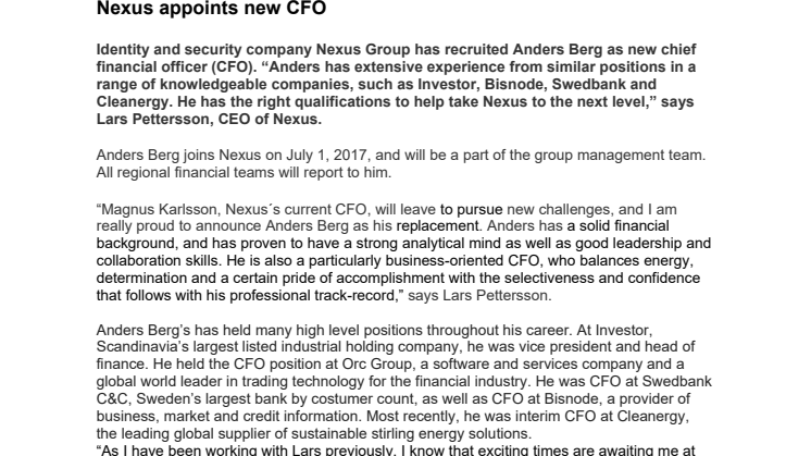 Nexus appoints new CFO 