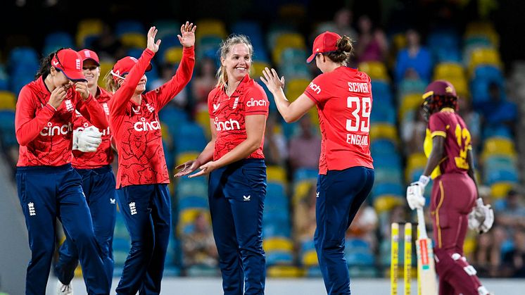 Freya Davies celebrating at Kensington Oval, Barbados. CREDIT CWI Media. 