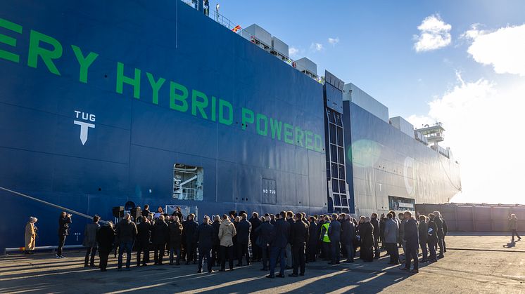A large audience witnessed the christening of Auto Achieve at the Port of Gothenburg's roro and car terminal.