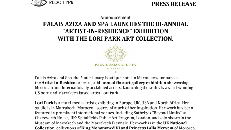 Palais Aziza & Spa launches a bi-annual art exhibition with the Lori Park Art Collection
