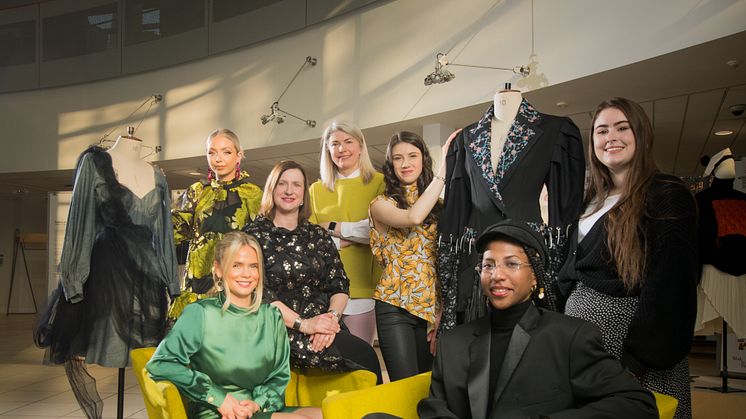 Some of the Northumbria staff and students with work included in Exhibition 140. L-R: Holly Oliver-Newman, Olivia Eplett, Senior Lecturers Emma Jane Goldsmith and Kristen Pickering, Sophie Dodds, Taima Castor and Emma Athroll.