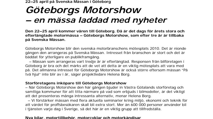 Göteborgs Motorshow – en mässa laddad med nyheter