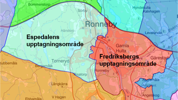 Tillfälligt förändrade upptagningsområden i centrala Ronneby